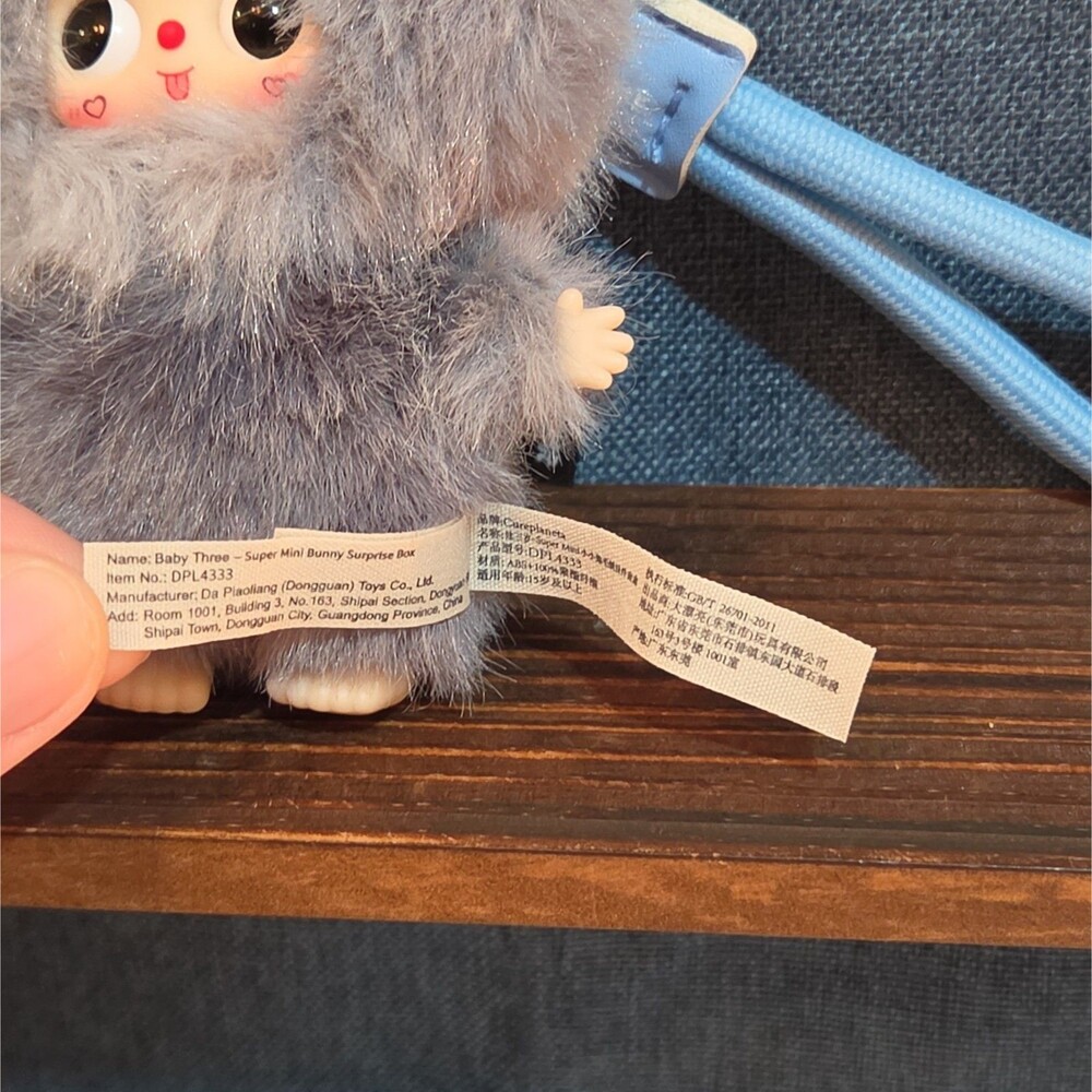 Baby Three Super Mini Bunny Letter S Gray Plush Bag Charm Pendant - Picture 15 of 16